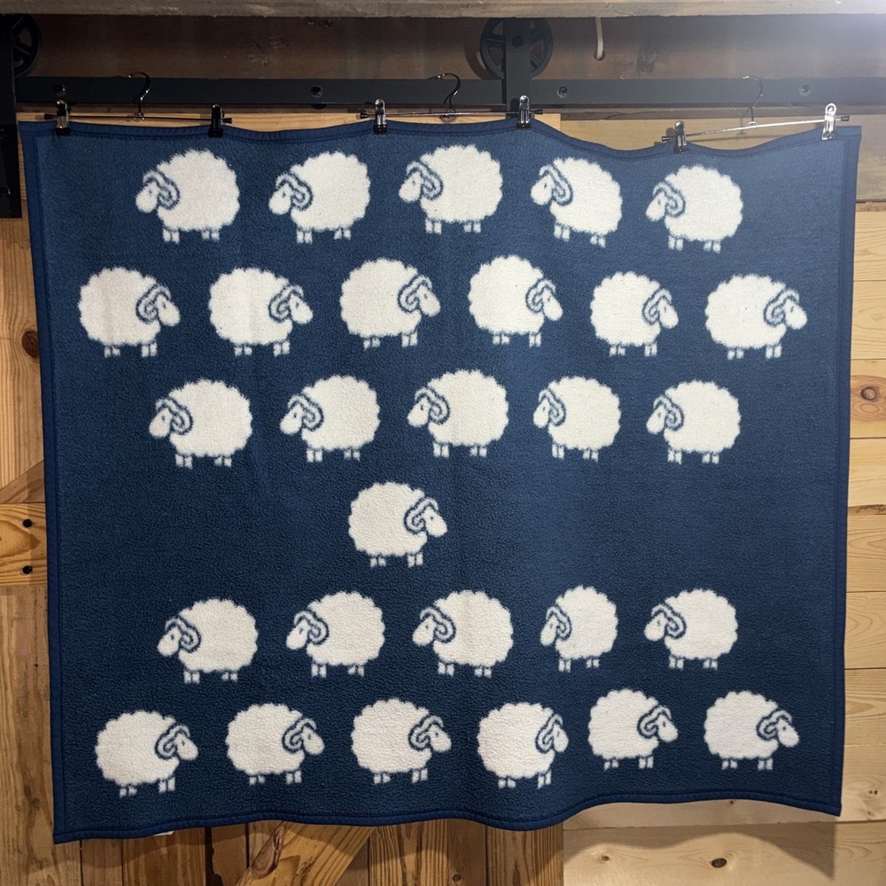 VTG BIEDERLACK BLANKET SHEEP REVERSABLE BLUE WHITE LAMB SMALL THROW 45 X 53